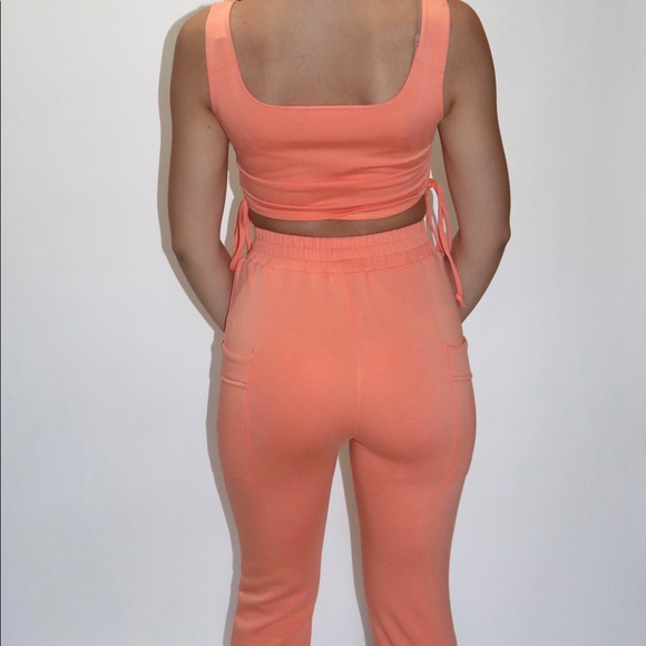 Side Ruching Cropped Tank and Jogger Loungewear Sports casual two piece set - Picture 6 of 7